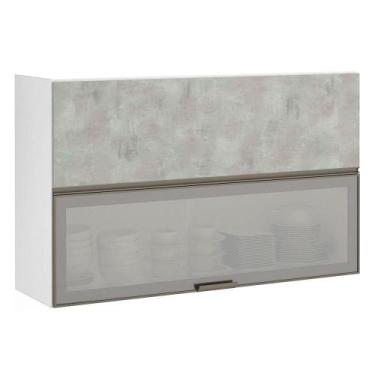 Imagem de Armário Basculante 120cm 2 Porta Prata Branco Polar - LUCIANE MÓVEIS