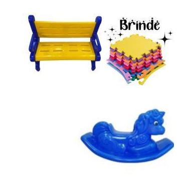 Imagem de Kit Banco Plástico com Gangorra Unicórnio e 4 Tatames 50x50 - Valentin