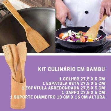 Imagem de Jogo de Utensílios de Bambu para Culinária - 5 Peças com Suporte - Mag