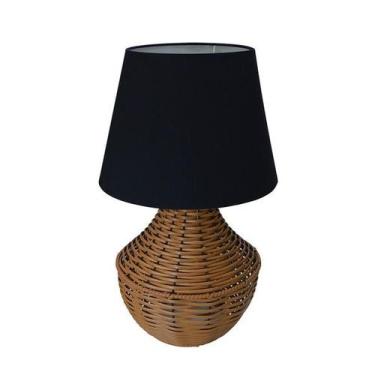 Imagem de Abajur de mesa Junco Areia Cúpula Preta 58x22 sala quarto - Shoppingne