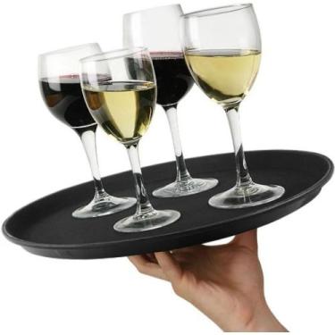 Imagem de Bandeja Redonda Antiderrapante Garçom para Servir Preta 40cm - Kehome