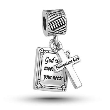 Imagem de MiiFort Berloques pendentes de cruz com versículos da Bíblia Sagrada para pulseiras, Filipenses, Mateus, mulheres, meninas, religião, Cobre, Zircônia cúbica