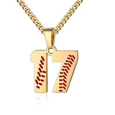 Imagem de Colar com número de beisebol para meninos 00-99 Atletas Jersey Número colar de aço inoxidável corrente banhada a ouro 55,88 cm pingente de beisebol personalizado presente de beisebol para homens e mulheres meninas, Aço inoxidável, não sabe