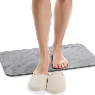 Imagem de ENKOSI Tapete de banho de pedra – Terra natural de diatomáceas – tapete de banheiro absorvente, de secagem rápida – antiderrapante, tapete de pedra de banho com design de mármore elegante (23,5 x 15
