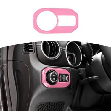 Imagem de RT-TCZ Acabamento do botão do interruptor de farol ABS botão de luz frontal acabamento do anel acessórios interiores para Jeep Wrangler 2018-2022 JL JLU Gladiador JT 2020-2022 Sport X Sahara Rubicon Rosa