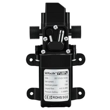 Imagem de VeYocilk Bomba de água DC12V bomba de diafragma 12 volts 20 mm bomba de pulverizador autoescorvante com interruptor de pressão para gramado de jardim, torneira, torneira
