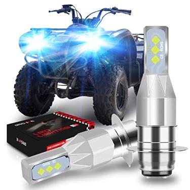 Imagem de BRISHINE Lâmpadas LED de farol de motocicleta P15D H6M 1700LM 8000K azul gelo, lâmpadas LED de feixe alto/baixo super brilhantes compatíveis com Yamaha ATVS YFM350 400 450 660 700 Raptor (pacote com
