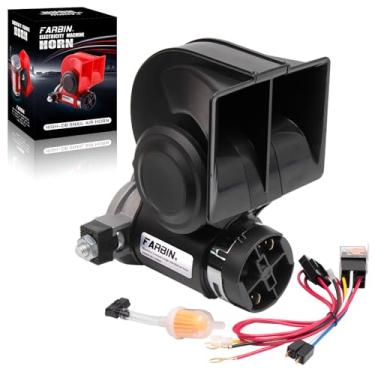 Imagem de FARBIN Buzina de ar para caminhão, buzina de trem compacta, buzina de carro elétrico 12 V 150 db super alta com chicote de fios para qualquer veículo de 12 V (preto)