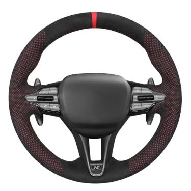 Imagem de MEWANT Capa de volante costurada à mão para Hyundai Elantra (N Line) 2021-2024 / Elantra N 2022-2023 / Kona N 2022-2023 / Veloster N 2019-2022 Acessórios para volante