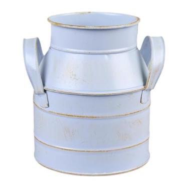 Imagem de Ioensy Vaso de flores jarro vaso plantador estilo retro ferro leite pode vaso floral balde pote para mesa casa fazenda escritório ao ar livre, Azul