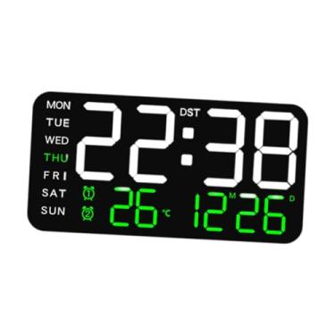 Imagem de WeiLaiKeQi Despertador digital led desktop despertador data dimmer 12/24h multifuncional relógios elétricos relógio de parede para quarto adultos, Black W Green Light