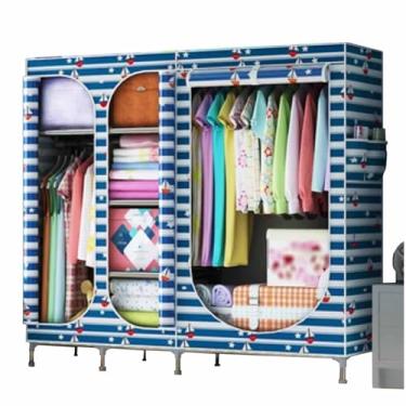 Imagem de Guarda-roupa Armário grande com zíper totalmente fechado, armação de tubo de aço, pano de cetim, guarda-roupa resistente, durável, simples para quarto armário