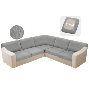 Imagem de HDCAXKJ Capas de almofada seccionais modernas em forma de L cinza 85 x 78 cm x 34 cm (5 lugares, 11 peças, impermeável, tecido jacquard)
