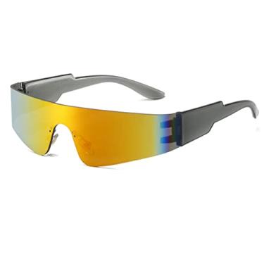 Imagem de BAWUYI Óculos de sol futurista Y2K para homens e mulheres, viseira cibernética, esportivo, monobloco, ciclope (armação cinza - lente vermelha espelhada)