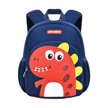 Imagem de Mochila infantil antiperda de dinossauro para jardim de infância, pré-escolar, meninos e meninas com coleira de segurança, A - azul escuro + vermelho, Dinosaur-Large, Mochilas Daypack