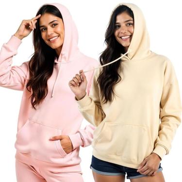 Imagem de Kit 2 Moletom Feminino Blusao Casaco Canguru Com Capuz-Feminino