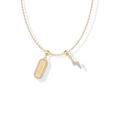 Imagem de PAVOI Conjunto de colar delicado banhado a ouro 14K com pingentes – Corrente ajustável hipoalergênica com pingente de ouro para mulheres – Motivo pequeno e mantra 2 e 3 pingentes removíveis – Joias