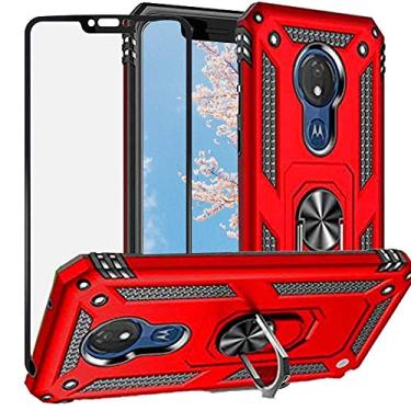 Imagem de YaHan Capa para Motorola Moto G7 Power/Moto G7 Supra, suporte de anel giratório de 360 graus, híbrida, resistente, camada dupla, à prova de choque, capa traseira rígida com protetor de tela de vidro