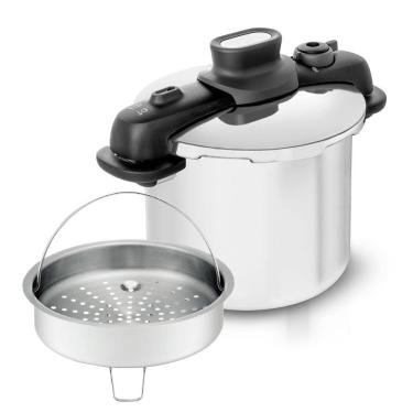 Imagem de Panela de Pressão Tefal Opti`Space Inox 7L com Fundo Triplo e Cesto de Vapor