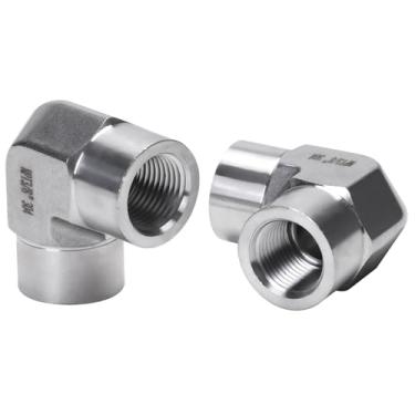 Imagem de DERPIPE Cotovelo de rua de 90 graus - NPT fêmea de 3/20.3 cm para NPT fêmea de aço inoxidável 304 encaixe de tubo adaptador de cotovelo forjado Barstock Street para serviço pesado (pacote com 2)