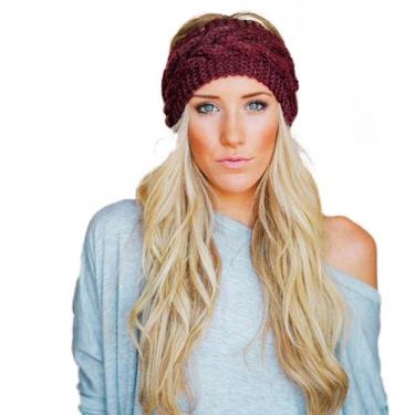 Imagem de Faixa de Cabelo de Tricô com Trança Estilizada de Lã Inverno - anjo da