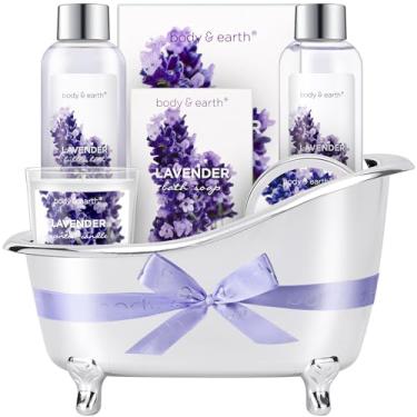 Imagem de Bath Spa Gift Basket for Women, Body & Earth Lavender Scented 4 Pcs Home Spa Gift Kit with Shower Gel, Bubble Bath, Bath Salts and Bath Soap, Best Gift for Her
