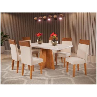 Imagem de Mesa de Jantar 6 Cadeiras Retangular Tampo de MDF com Vidro Mel e Off 