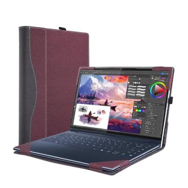 Imagem de Forubar Capa para laptop Lenovo Yoga Slim 9i Gen 10 35.6 cm compatível com Yoga 9 2-em-1 14ILL10 [Do Check Model] Bolsa de computador PU acessórios de dissipação de calor (vinho tinto)