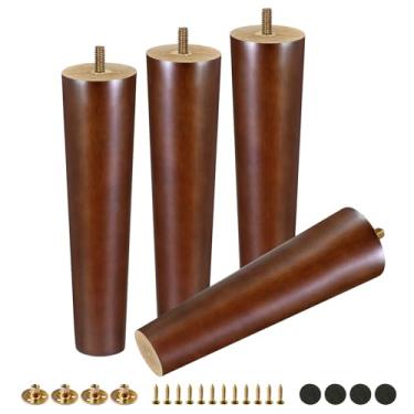 Imagem de FoDau770 Pernas de móveis de madeira de borracha marrom 23 cm, pés de madeira afunilados retos de meados do século conjunto de 4, pés de móveis UNC de 5/40.6 cm para armário, sofá, cômoda, cadeira