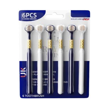 Imagem de FOTN Escova de dentes de 3 lados para adultos com cabelos macios, cabeça de escova combinada de alta qualidade, proteção de dentes, limpeza da língua, estilo casal