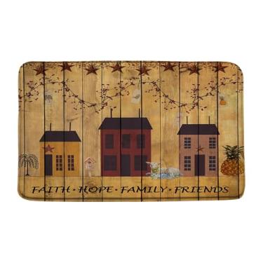 Imagem de GCTNBJL Tapete de banho rústico primitivo vintage fazenda celeiro estrela enferrujada país retrô marrom banheiro cozinha tapete de espuma de memória, 45 x 76 cm