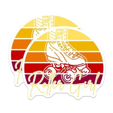 Imagem de (Pacote com 2) Adesivos de patins - Retro Roller Girl - Decalque de patinação ao ar livre - 12,7 cm no lado mais longo - Adere a superfícies planas lisas - Feito nos EUA - BMCS5548