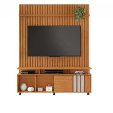 Imagem de Painel Riso Com Rack Atraente Ripado C/ Rodízios JCM Movelaria, Cinamo