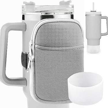 Imagem de HYPERZ Over Lu Bolsa feminina para garrafa de água + bota protetora inferior para Stanley Quencher Adventure 1,18 l e Stanley IceFlow 590 ml, acessórios de copo de academia, manga inferior de copo, (cinza)