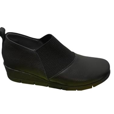 Imagem de Bota Feminino Usaflex Slip-on com Plataforma, Couro Preto, Elástico Lateral (Preto, BR, Adulto, Numérico, 34)