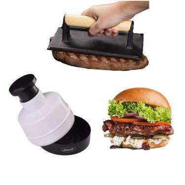 Imagem de Kit Hambúrguer Molde E Prensa Para Carne Forma Chapa 2 Peças