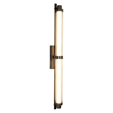 Imagem de Luminária de parede LED linear moderna, arandela de vidro de tubo longo minimalista, luminária de parede criativa de aço inoxidável em dourado/preto, luz de penteadeira de banheiro de 70 cm/
