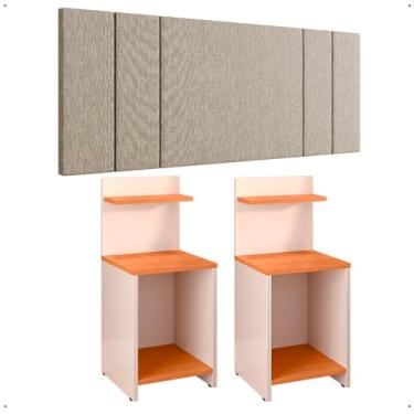 Imagem de Kit Quarto 2 Mesinhas Lateral Fantasy Off White/Cinamomo Prateleira Nicho Cabeceira Luana Suspensa Cama Box Casal 1,40 Bege Linho - Lojas RPM
