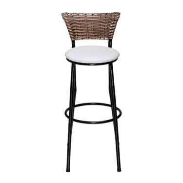 Imagem de Banqueta Alta Flex com Encosto, Assento em Corino, 70 cm, Estrutura Preta, Encosto em Junco Cappuccino (BRANCO)