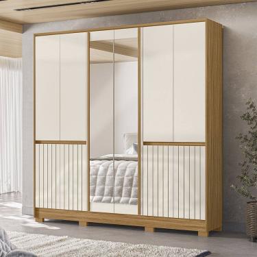 Imagem de Guarda Roupa Roupeiro Alasca 10 Portas 4 Gavetas com Espelho Freijó Off White Moval