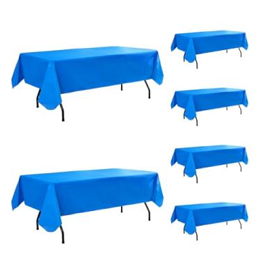 Imagem de Enjoyidea Toalha de mesa de vinil com forro de flanela - pacote com 6 toalhas de mesa de plástico à prova d'água azul royal 152 x 300 cm - Limpável, resistente, óleo, roupas, retângulo, protetor de