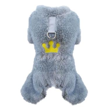 Imagem de Izefia Suéter para cachorro, roupas de lã, suéter de lã para o inverno, quente, moletom com 4 pernas, pijama, coroa, princesa, cão, suéter para cães pequenos, médio, gato, cinza, P