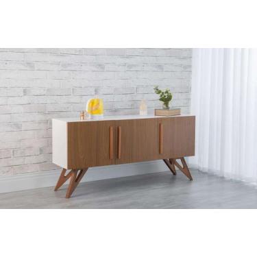 Imagem de Balcão Buffet Para Sala De Jantar Mdf Branco Pés Jatobá 3 Portas Freij