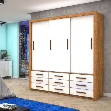 Imagem de Guarda-roupa 3 Portas Correr 09 Gavetas Anjos Cinamomo/Branco