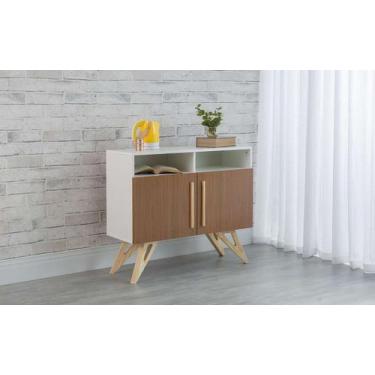 Imagem de Balcão Buffet Para Sala De Jantar Mdf Branco 2 Portas Freijó Com Nicho