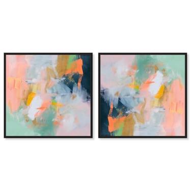 Imagem de Art Remedy Tela de arte de cores saturadas, 50,8 cm x 50,8 cm, moldura preta, conjunto Fusion of Shades I Set