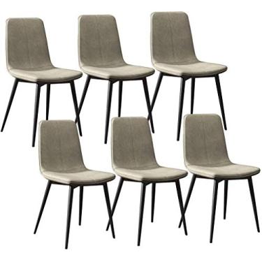 Imagem de Conjunto de 6 cadeiras de jantar cadeiras de balcão de cozinha cadeiras de canto para sala de estar com pernas de metal assento e encostos de couro PU (cor: cinza)