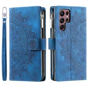 Imagem de HJZSZX Para Samsung S23 FE Crossbody Couro Flip Case Lanyard Zip Wallet Phone Cover (Para Samsung S23 FE/Azul)