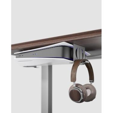 Imagem de Karanava Suporte para PS5 embaixo da mesa com suporte de fone de ouvido com controle - suporte multifuncional para economia de espaço para consoles PS5, armazenamento de jogos sem bagunça