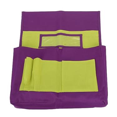 Imagem de Bolso de cadeira pré-escolar com bolso para crachá para estudantes - Organizador de armazenamento amarelo roxo